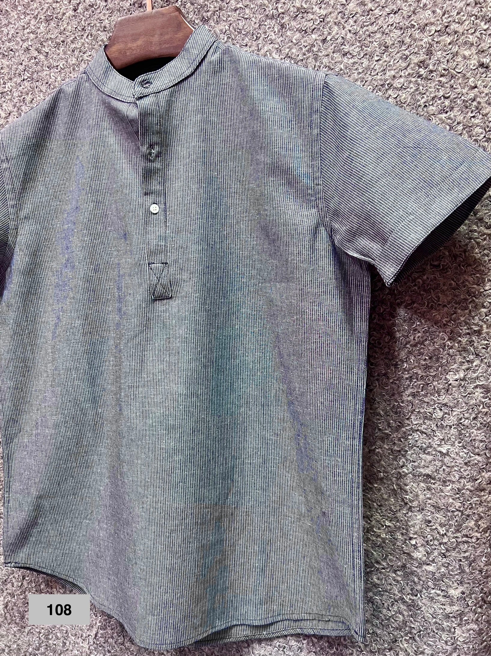 Mandarin Collar Micro-Stripe Box-Pleat Shirt 108 - Image 3