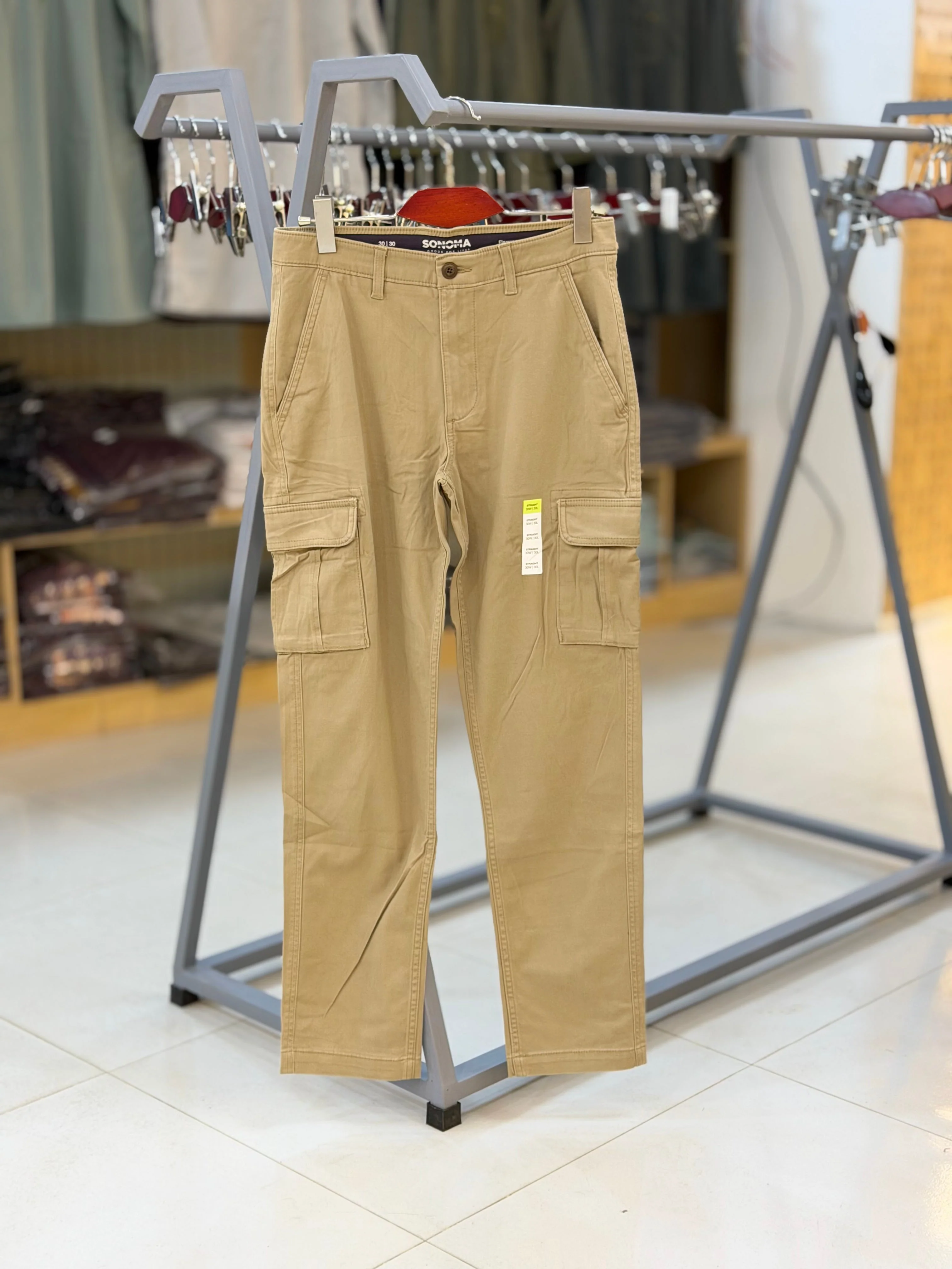 Men’s Flexwear Straight Fit Cargo Pants – cream ash - Image 5